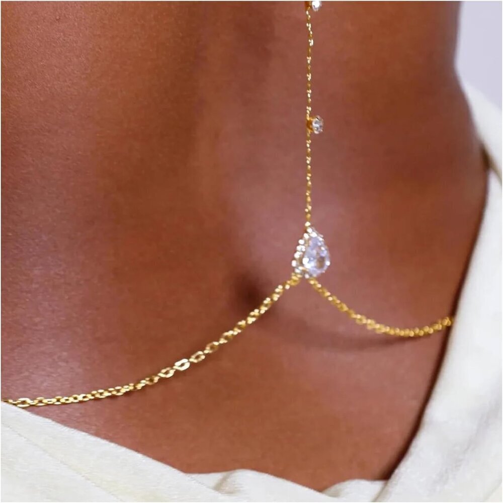 Rhinestone Back Chain Necklace Bridal Wedding Body Jewelry for Women - Picture 6 of 7